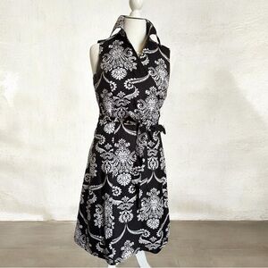 Ann Taylor Black and White Sleeveless Wrap Dress with Tie Belt
